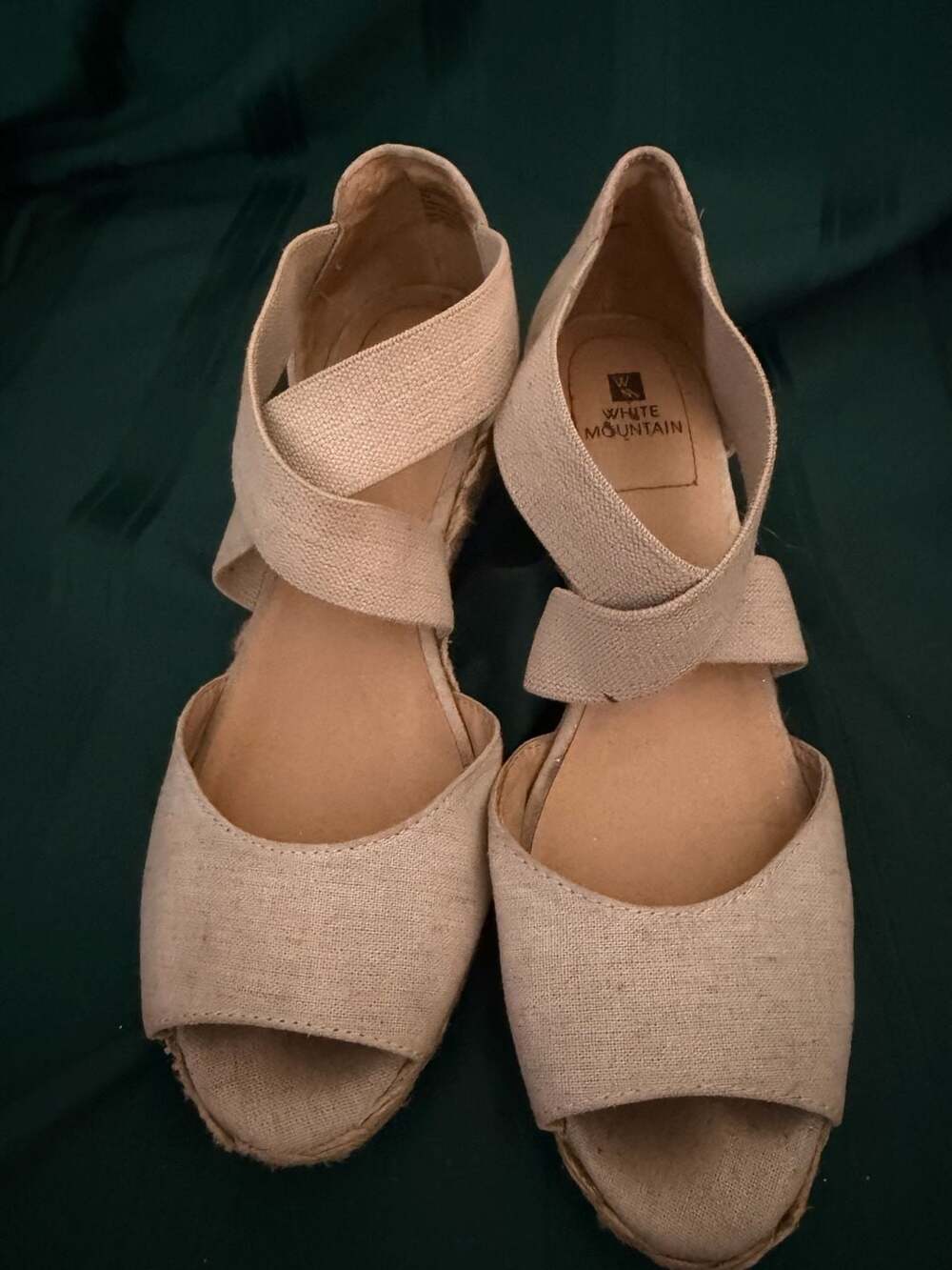 White Mountain Beige Canvas Espadrille Wedge Sandals